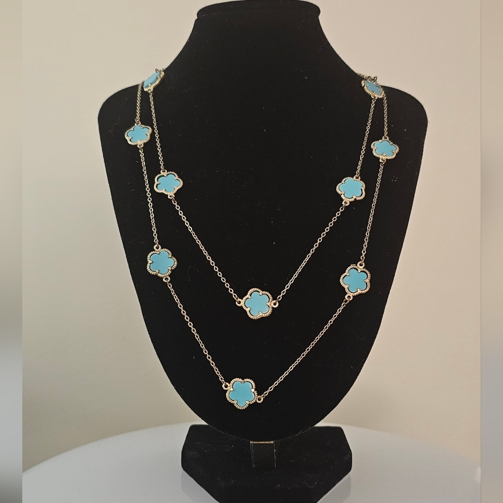 Flower 14K Goldplated & Synthetic Turquoise Double Wrap Necklace